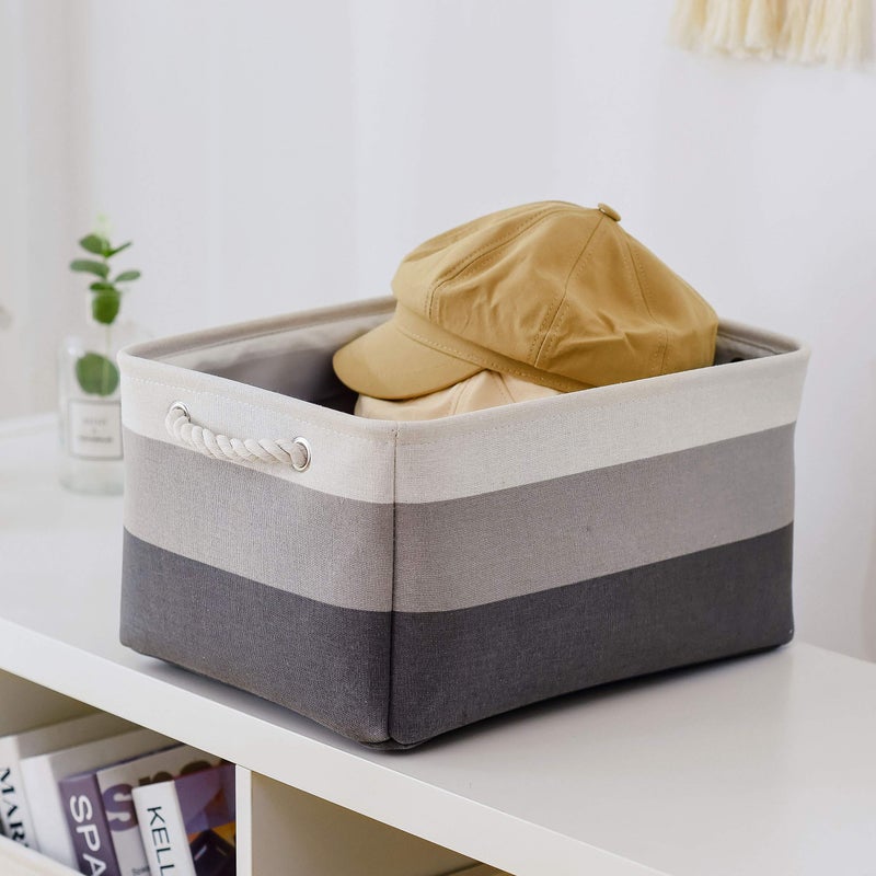Sacyic Large Storage Baskets for Shelves, Fabric Baskets for Organizing, Collapsible Storage Bins for Closet, Nursery, Clothes, Toys, Home & Office [3-Pack, Gray Gradient] - Image 4